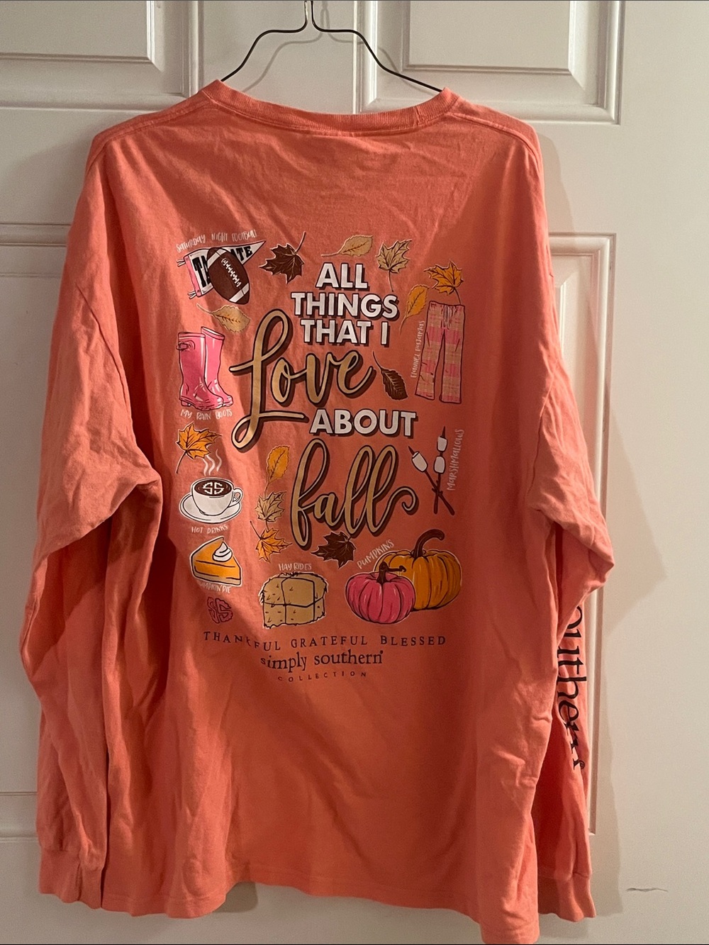 Simply Southern Coral Long-Sleeve Tee with Fall Graphic
